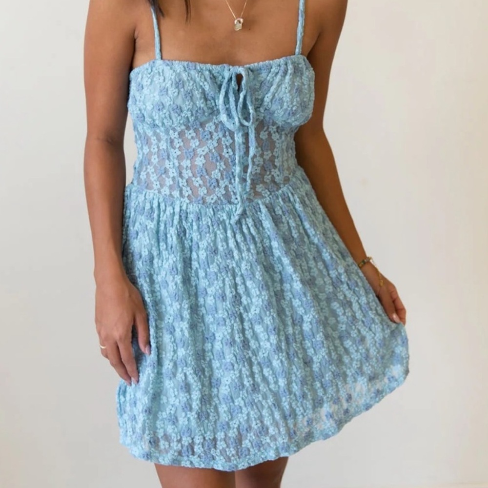 NWT Nectar Blue Floral Lace Corset Mini Dress